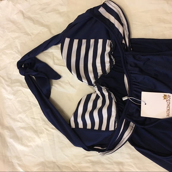 MokingTop Nautical Navy blue stripes Halter Top L - Picture 13 of 13